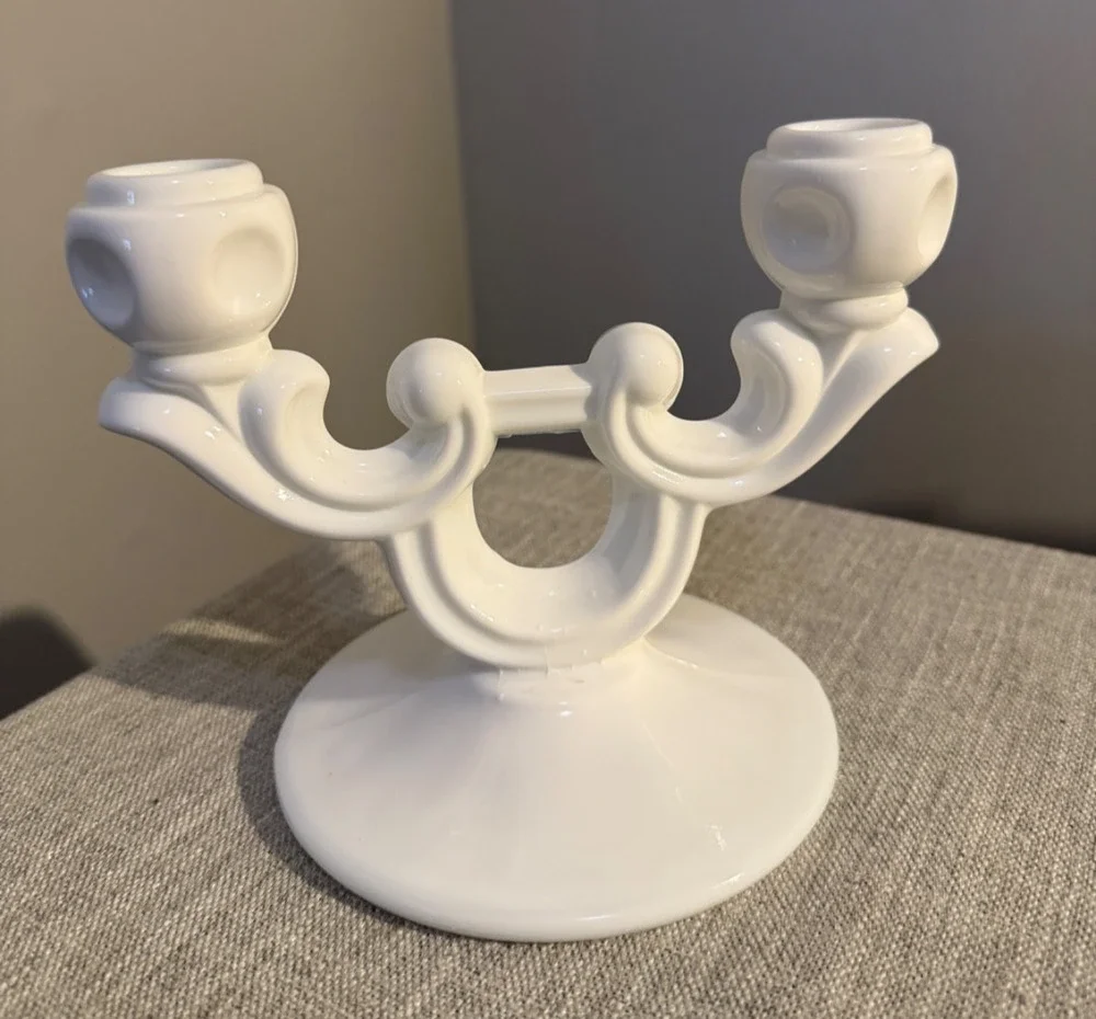🕯️ Vintage Indiana Glass White Milk Glass Double Candle Holder | 7” Wide | Clas